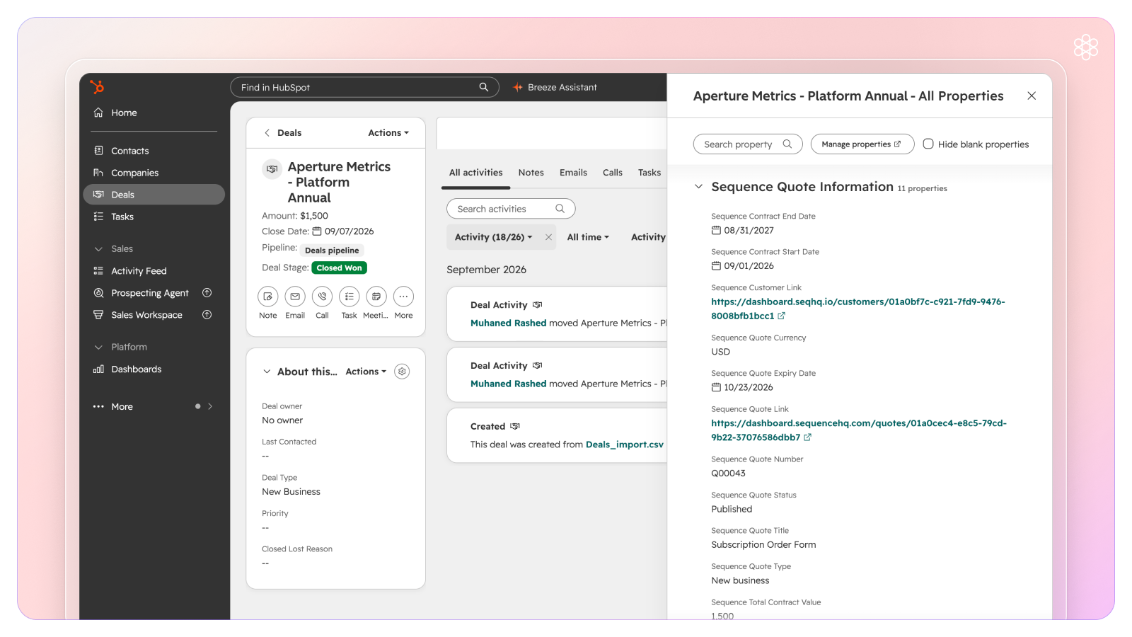 Quote customer properties in HubSpot